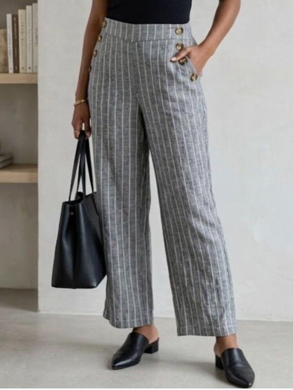 Zac & Rachel Blue Pinstripe Linen-Blend Wide Leg Pants, size XL